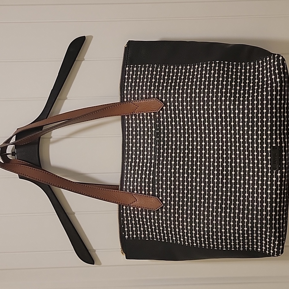 Fossil Vegan Leather Handbag Black Dotted Tote - Picture 7 of 11